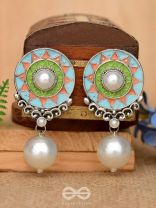 The Serene Carvings - Enamelled Oxidised Pearl Earrings
