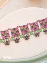 The Orchid Hues - Enamelled Oxidised Neckpiece