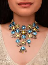 Parigha - The Cloud Line - Beads And Mirror Hand Embroidered Oxidised Neckpiece