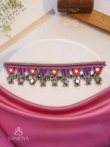 Sunarda - Amber Horizon - Mirror And Beads Hand Embroidered Oxidised Neckpiece