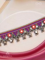 Sunarda - Amber Horizon - Mirror And Beads Hand Embroidered Oxidised Neckpiece