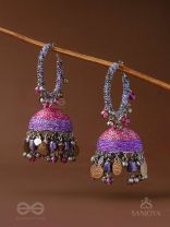 Dvibhat - The Twilight Tinkles - Resham, Coins And Beads Hand Embroidered Oxidised Jhumka Earrings