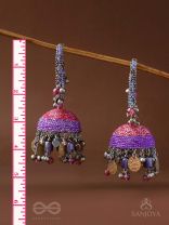 Dvibhat - The Twilight Tinkles - Resham, Coins And Beads Hand Embroidered Oxidised Jhumka Earrings