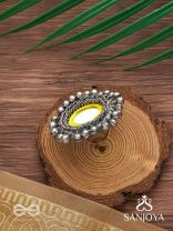 Patangah - Music Of Sunshine - Mirror, Resham And Beads Hand Embroidered Oxidised Ring