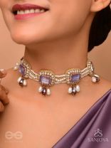 Sushtri- The Chaste Affection - Stones, Beads, Glass And Pearl Drops Hand Embroidered Choker Neckpiece