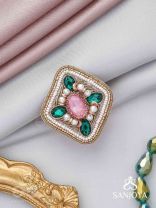 Naimisa - Blooms In Forest - Stones, Beads And Dabka Hand Embroidered Ring (Adjustable)