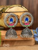 Lotus Dreamscape - Oxidised Jhumka Earrings