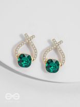 Emerald Mirage - Golden Embellished Earrings