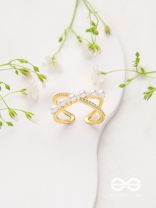 Crisscrossed Pearls - Golden Embellished Ring 