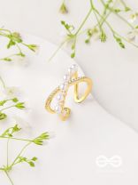 Crisscrossed Pearls - Golden Embellished Ring 