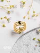 Gilded Mocha Elegance - Golden Beaded Ring 