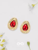 Cherry Drop - Golden And Red Stud Earrings