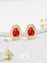 Cherry Drop - Golden And Red Stud Earrings