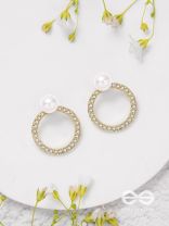 Polished Pearl - Golden Embellished Earrings