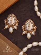 Dinara - The Shell Shoreline - Beads, Shells And Pearl Drops Hand Embroidered Earrings
