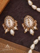 Dinara - The Shell Shoreline - Beads, Shells And Pearl Drops Hand Embroidered Earrings