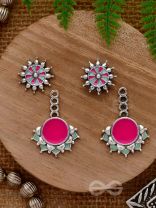 The Rosy Reefs - Statement  Enamelled Oxidised Ear Jackets