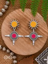 The Sunrise Petal - Statement Enamelled Oxidised Ear Jackets