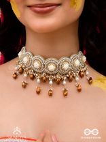 Stavaka- The Beloved Bouquet- Beads, Pearl And Glass Drops Hand Embroidered Choker Neckpiece