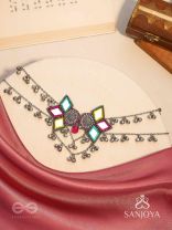 Bhuritejas- The Glorious Triflection- Mirror, Resham And Beads Hand Embroidered Choker Neckpiece