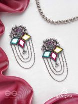 Taruna - The Vivid Landscapes - Mirrors, Resham And Beads Hand Embroidered Oxidised Earrings
