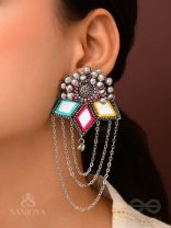 Taruna - The Vivid Landscapes - Mirrors, Resham And Beads Hand Embroidered Oxidised Earrings
