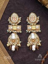 Atisitam- - The Regal Wonderland- Shells, Stones, Beads And Glass Drops Hand Embroidered Earrings