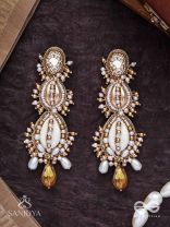 Samudrika- The Marine Magic- Shells, Beads, Pearl And Glass Drops Hand Embroidered Earrings