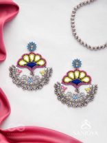 Sadhrit- The Peacock Romance- Resham And Beads Hand Embroidered Oxidised Earrings