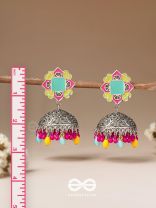 The Flowers Of Spring - Enamelled Oxidised Jhumka Earrings