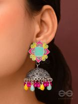 The Flowers Of Spring - Enamelled Oxidised Jhumka Earrings