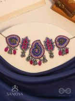 Strimaye - The Passionate Femininity - Beads And Stones Hand Embroidered Oxidised Neckpiece