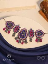 Strimaye - The Passionate Femininity - Beads And Stones Hand Embroidered Oxidised Neckpiece