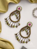 Haarit - The Olive Flutters - Beads Enamelled Oxidised Earrings