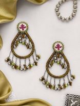 Haarit - The Olive Flutters - Beads Enamelled Oxidised Earrings