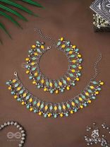 The Sunflower Garden- Enamelled Oxidised Anklets (Set of 2)