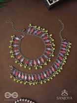 The Dreamcatcher Delight- Enamelled Oxidised Anklets (Set of 2)