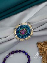 Rajavarta - The Amethyst Luck- Stone And Cutdana Hand Embroidered Ring (Adjustable)
