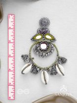 Dyuvani- The Coastal Grove- Mirror, Resham And Shells Hand Embroidered Earrings