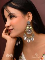 Dyuvani- The Coastal Grove- Mirror, Resham And Shells Hand Embroidered Earrings