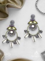 Dyuvani- The Coastal Grove- Mirror, Resham And Shells Hand Embroidered Earrings