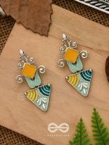 The Adorned Prisms- Enamelled Oxidised Ear Jackets (Yellow, Blue And Green)