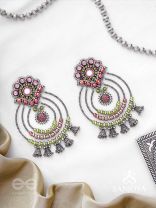 Yashasya - The Magenta Magnificence - Mirror, Resham And Beads Hand Embroidered Oxidised Earrings