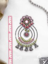 Yashasya - The Magenta Magnificence - Mirror, Resham And Beads Hand Embroidered Oxidised Earrings