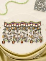 Dhaanshri- The Entrancing Music- Mirror, Beads And Coins Hand Embroidered Oxidised Choker Neckpiece