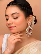 Saukumaryam- The Rouge Delicacy- Resham, Beads And Glass Drops Hand Embroidered Earrings