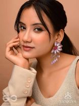 Ardhikrit- The Rosewood Halves- Stones, Resham And Glass Drops Hand Embroidered Earrings