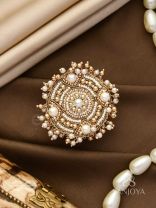 Atisrishti- The Dreamy Creation- Pearls And Beads Hand Embroidered Golden Ring (Adjustable)