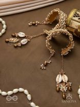 Kapardak - The Angel Braids - Beads, Shells And Glass Drops Hand Embroidered Cuff Bracelets (Set Of 2)