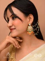 Prasumat - The Ornate Flowers - Polki And Kundan Finished Hand Embroidered Chain Earrings